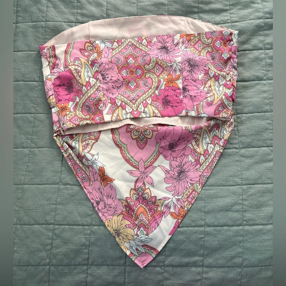 Silky Scarf Strapless Tube Top | Boho Summer Y2K | Size L Festival Trendy - Picture 2 of 4